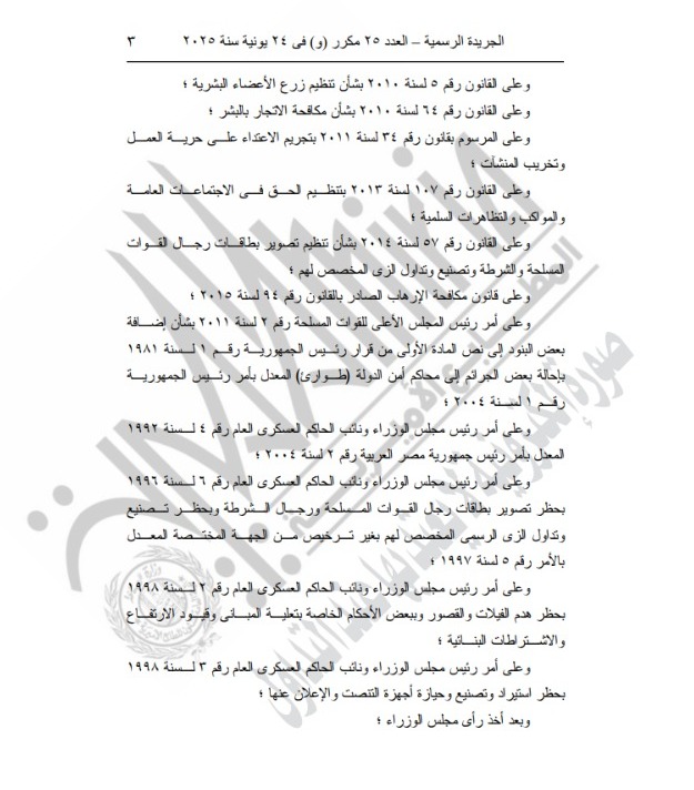 قرار جمهوري بالعفو عن عدد من المحكوم عليهم بمناسبة 30 يونيو