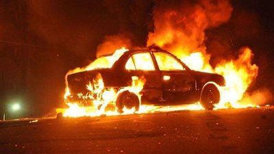 اشتعال سيارة أعلى كوبري قها يتسبب في كثافة مرورية مرتفعة