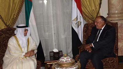 سامح شكري يستقبل أنور قرقاش بقصر التحرير