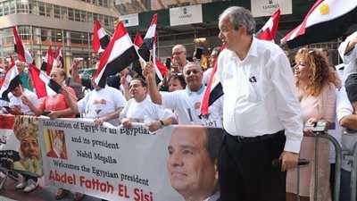 بالصور.. أبناء الجالية المصرية في أمريكا يحتشدون أمام مقر الأمم المتحدة