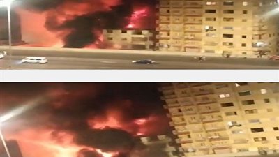 شاهد.. حريق هائل بعقار على الطريق الدائرى بمنطقة المريوطية