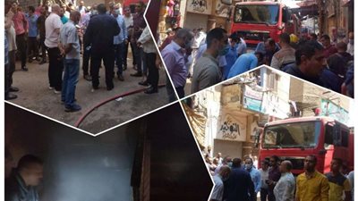 حريق هائل بسنتر وسوق المجذوب بمنطقة القيسارية بأسيوط.. شاهد