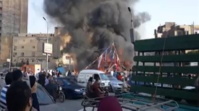 حريق هائل في ميدان الجيش بالعباسية (صور)