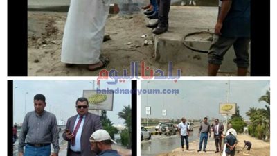 كسر بخط مياه بمطلع كوبري النيل  من ناحية الشرق..ومحافظ بني سويف يتابع