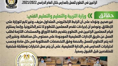 الحكومة تصدر بيان  بشأن تقديم المعلمين الراغبين في التطوع للعمل بالمدارس
