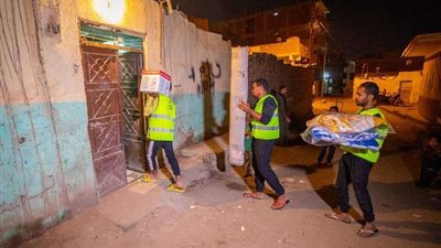 قوافل صندوق تحيا مصر توزع مواد الإعاشة والأمتعة بالقرى المتضررة من السيول في أسوان