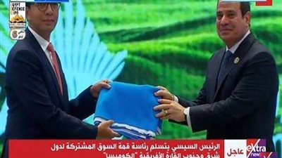 لحظة تسلم الرئيس السيسى رئاسة الكوميسا من رئيس مدغشقر