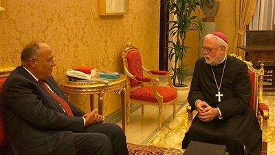 شكري يعقد لقاءً ثنائياً مع وزير خارجية الفاتيكان (صور)