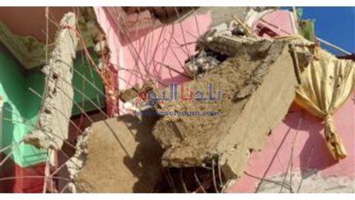 إنهيار جزئى بمنزل مكون ثلاثة طوابق ومشيد بالطوب اللبن بسوهاج