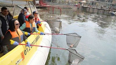 بالصور.. وزيرة البيئة تقود حملة لتنظيف نهر النيل من المخلفات