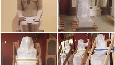مجموعة تماثيل الملك سنوسرت الأول تصل المتحف المصري الكبير