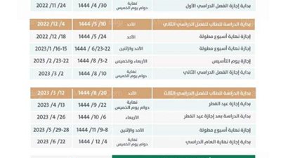 ننشر جدول إجازات المدارس 1444 فى السعودية