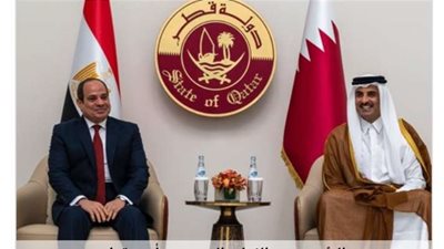 شاهد.. أول صور للقاء الرئيس السيسي وأمير قطر في الدوحة