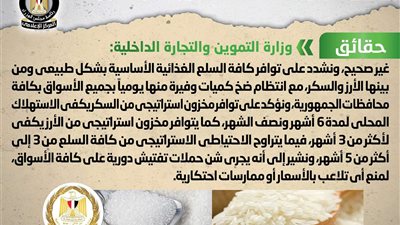 الحكومة تنفي  وجود نقص في سلعتي الأرز والسكر بالأسواق