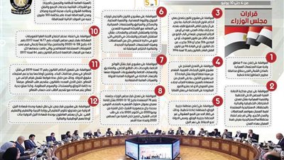 بالإنفوجراف... الحصاد الأسبوعي لمجلس الوزراء خلال الفترة من 4 حتى 10 يوليو 2020