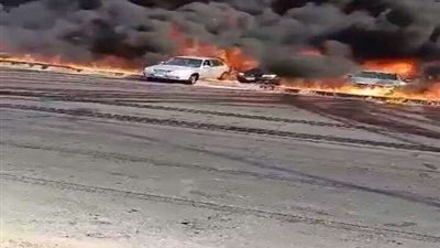 إصابة 7 أشخاص وتفحم عدد كبير من السيارات في انفجار الطريق الصحراوي