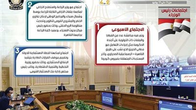 بالإنفوجراف.. الحصاد الأسبوعي لمجلس الوزراء خلال الفترة من 11 حتى 17 يوليو 2020