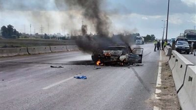 إصابة 4 أشخاص واحتراق سيارة بسبب حادث تصادم بالدقهلية