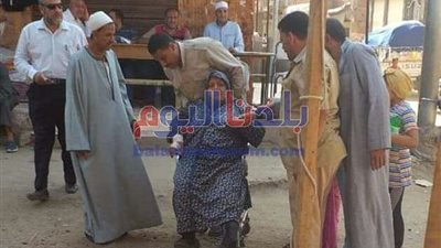 سيدة تدلي بصوتها في انتخابات مجلس الشيوخ على كرسى متحرك بالمحلة