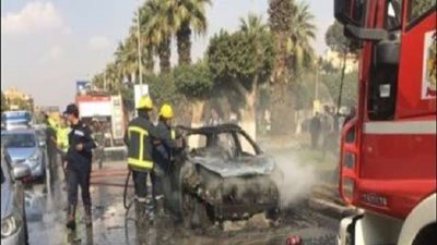 تفحم سيارة ملاكي بعد اشتعال النيران بها في كرداسة.. تفاصيل