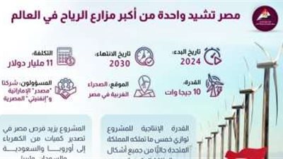 بالإنفوجراف.. تعرف على أبرز المعلومات حول تشييد مصر أكبر مزارع الرياح بالعالم