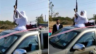 شاهد.. عروسة  تطلق رصاص من سلاح رشاش ليلة زفافها