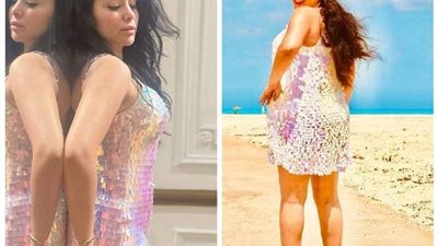 شاهد.. فيفي عبده ترتدي فستان مشابه لميرهان حسين