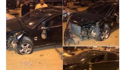 حادث مروع.. أول صورلـ سيارة الفنان فادي خفاجة بعد انقلابها