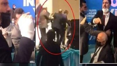 شاهد.. عراك بالأيدي في مؤتمر حزب اردوغان