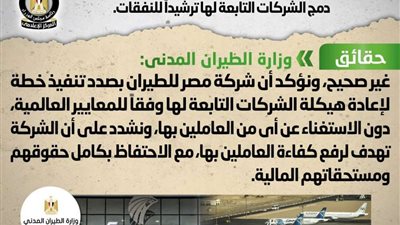 حقيقة تسريح العاملين بمصر للطيران بالتزامن مع دمج الشركات التابعة لها ترشيداً للنفقات