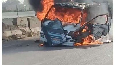 مصرع  وإصابة 6 أشخاص فى حادث احتراق سيارة فى الصف
