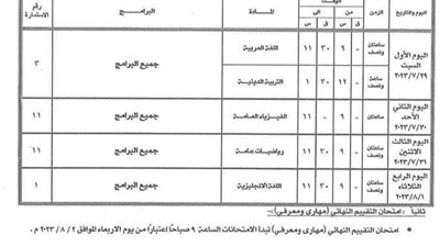 جدول امتحانات الدور الثانى للدبلومات الفنية 2023