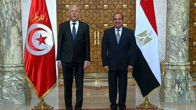 صورة تذكارية للرئيس السيسي ونظيره التونسي عقب مراسم الاستقبال
