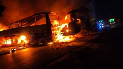 ارتفاع عدد ضحايا حادث تفحم أتوبيس وسيارة مواد بترولية بأسيوط إلى 18 وفاة