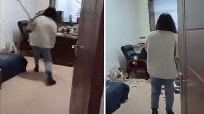 شاهد.. رد فعل عاملة تحرش بها رئيسها في العمل (فيديو)