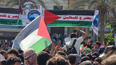 رافعا الأعلام.. استمرار مظاهرات دعم غزة في محيط مسجد الحصري