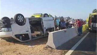 إصابة 6 أشخاص في حادث انقلاب ميكروباص بمنشأة القناطر