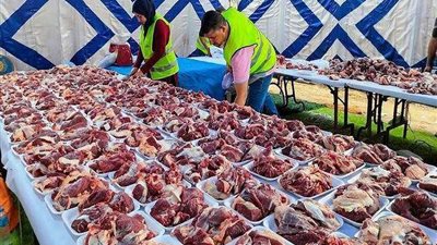 التضامن توزع 200 طن لحوم على المستحقين بالعريش وبئر العبد