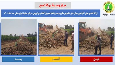 إزالة 225 حالة تعدٍ ومتغير مكاني وبناء مخالف بالمنوفية.. صور