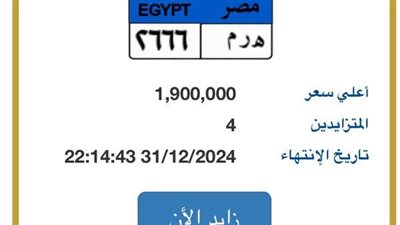طرح لوحة ه ر م - 2666 في المزاد ..سعرها وصل لـ مليون و 900 ألف جنيه