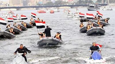 مياه النيل تتحول إلى لوحة فنية احتفالا بعيد الشرطة الـ73