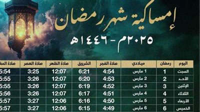 إمساكية رمضان 2025.. اعرف عدد ساعات الصوم ومواقيت الصلاة