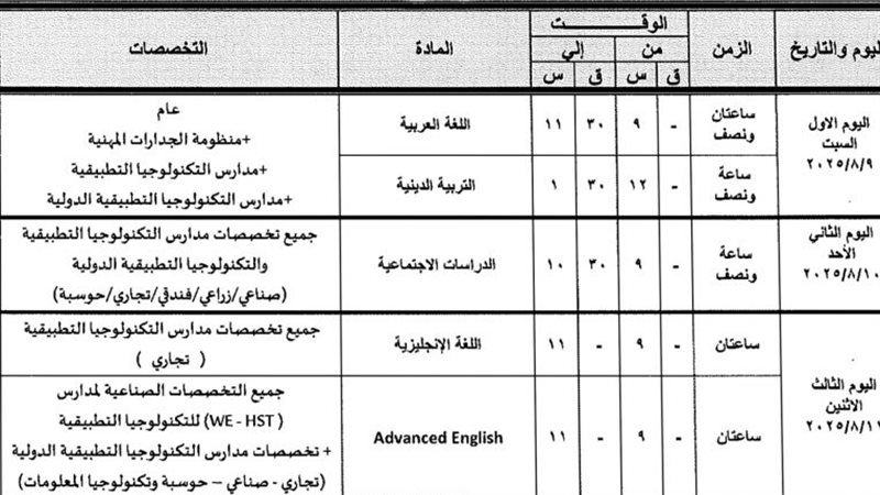 موعد امتحانات الدبلومات