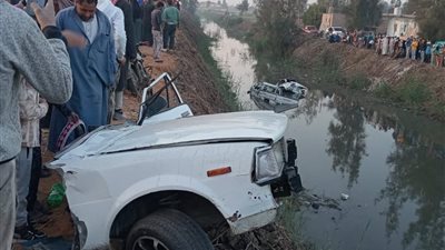 انقلاب سيارة عمال في ترعة الفولي بمركز الحسينية وإصابة 12 شخص