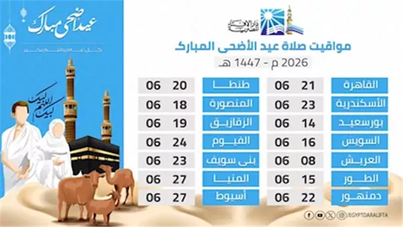 مواعيد صلاة عيد الأضحى