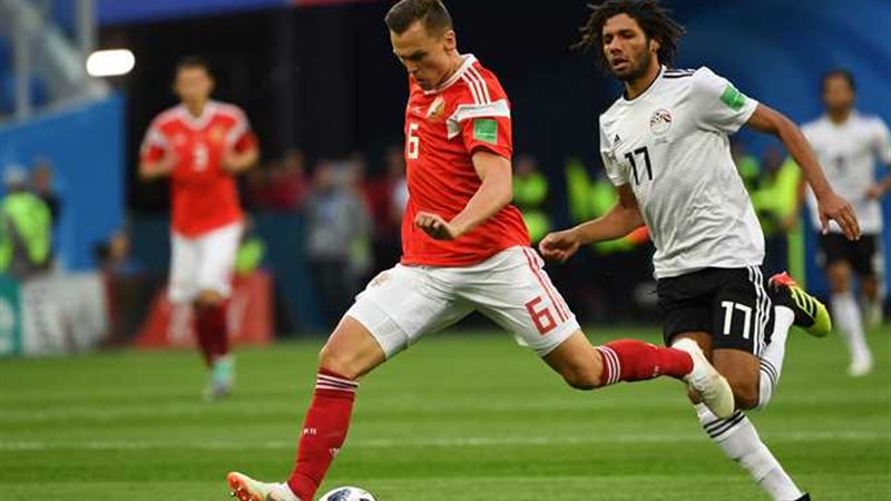 من مباراة مصر وروسيا